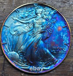 1987 American Silver Eagle Monster Blue Toned Toning ASE Rainbow Toned