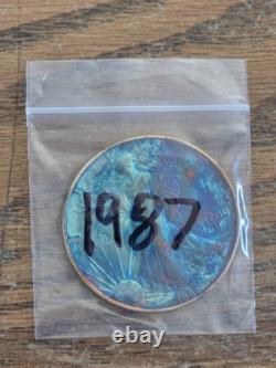 1987 American Silver Eagle Monster Blue Toned Toning ASE Rainbow Toned