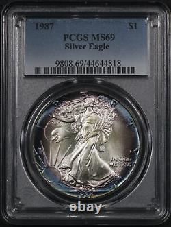1987 American Silver Eagle PCGS MS-69 Blue & Violet Toning