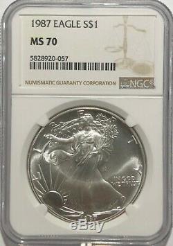 1987 Ngc Ms70 Silver American Eagle Mint State 1 Oz. 999 Fine Bullion Clean Coin