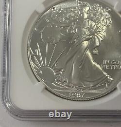1987 S $1 Ngc Mint Error Ms69 American Silver Eagle Obverse Struck Thru Trolly L