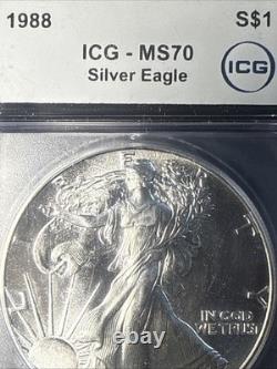1988 American Silver Eagle MS70 ICG Beautiful Coin