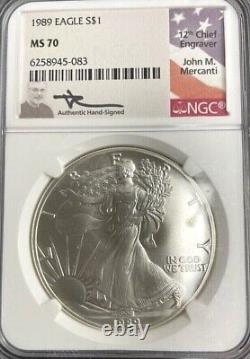 1989 Silver Eagle S$1 NGC MS70 Mercanti Signed Flag Label? MINT++