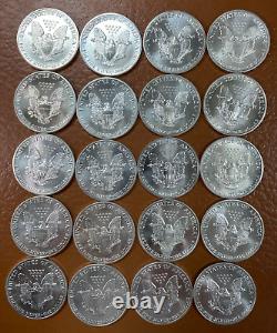 1989 Tube / Roll of 20 BU American Silver Eagle 1 oz Silver Coins US Mint