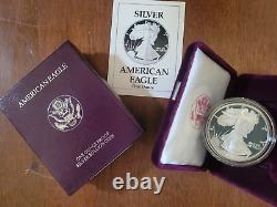 1990-S American Eagle 1 Ounce Proof Silver Bullion Coin in box and COA