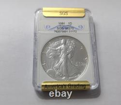 1991 SILVER AMERICAN EAGLE $1 SGS 70 Best Graded-Extremely Low Mintage RARE