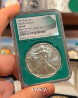 1991 Silver Eagle Ngc Ms69 Early Production From Us Mint Sealed Box Green Core