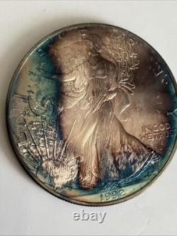 1992 1 oz Silver American Eagle Rainbow Pattern Toning