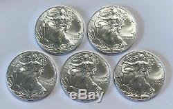 1993-2020 Lot of 5 American Silver Eagle 1 Troy Oz. 999 Fine Silver 1/4 Roll