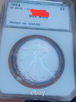 1994 American Silver Eagle PCI Rainbow Toned Ex. PCI Toning Key Date