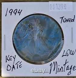 1994 Silver American Eagle Coin BU Unique Monster Toned 1 Oz US $1 Uncirculated