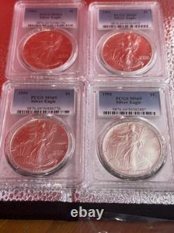 1994 Silver Eagle Pcgs Ms69 Lot Of 4 Coins