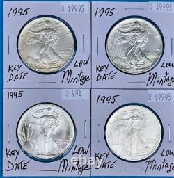 1995 Silver American Eagle Set of 4 Coins BU 1 Oz Coin $1 Uncirculated Brilliant