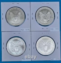 1995 Silver American Eagle Set of 4 Coins BU 1 Oz Coin $1 Uncirculated Brilliant