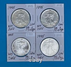 1995 Silver American Eagle Set of 4 Coins BU 1 Oz Coin $1 Uncirculated Brilliant