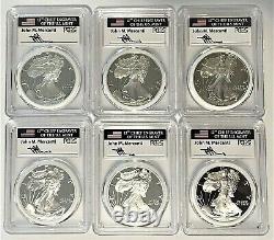 1995-p To 2000-p Mint Engraver Silver Eagles-pcgs Pr70-mercanti-sequenced Series