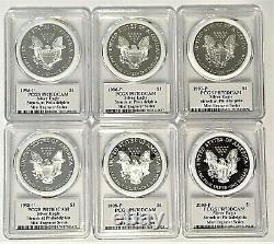 1995-p To 2000-p Mint Engraver Silver Eagles-pcgs Pr70-mercanti-sequenced Series