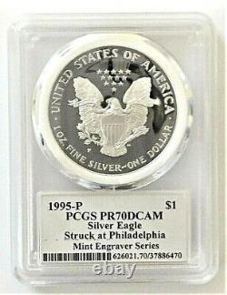 1995-p To 2000-p Mint Engraver Silver Eagles-pcgs Pr70-mercanti-sequenced Series