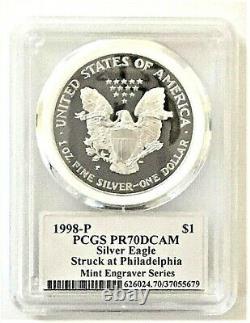 1995-p To 2000-p Mint Engraver Silver Eagles-pcgs Pr70-mercanti-sequenced Series