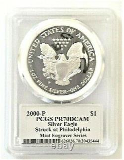 1995-p To 2000-p Mint Engraver Silver Eagles-pcgs Pr70-mercanti-sequenced Series