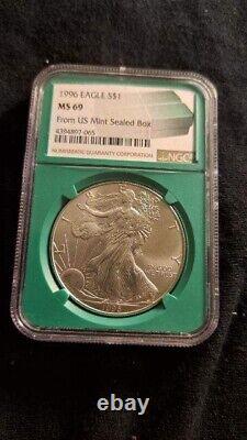 1996 Silver Eagle MS -69 NGC Green Holder US Mint Sealed Box