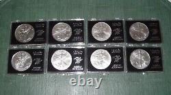 1996 United States $1 AMERICAN SILVER EAGLE 1oz with Display Case (Lot OF 8)