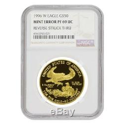 1996 W 1 oz $50 Proof Gold American Eagle NGC PF 69 UCAM Mint Error Rev Struck