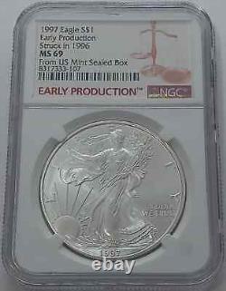 1997 Ngc Ms69 Early Production Silver Eagle Struck 1996 From Us Mint Sealed Box