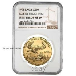 1998 1 oz $50 Gold American Eagle NGC MS 69 Mint Error (Rev Struck Thru)