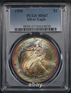 1998 American Silver Eagle PCGS MS-67 Obverse Rainbow Toning