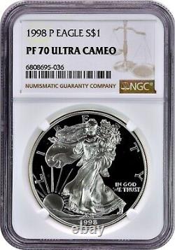 1998-P American Silver Eagle $1 NGC Proof PF70 UC Ultra Cameo
