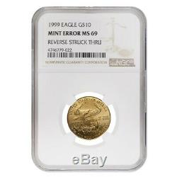 1999 1/4 oz $10 Gold American Eagle NGC MS 69 Mint Error (Rev Struck Thru)