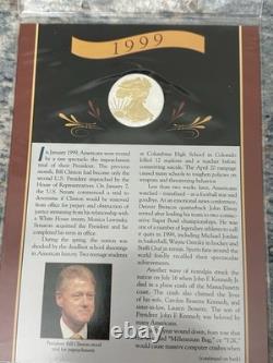 1999 American Silver Eagle. 9999 Coin 24k Gold Gilded withHistorical Storyboard