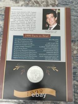 1999 American Silver Eagle. 9999 Coin 24k Gold Gilded withHistorical Storyboard