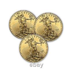 1 oz American Gold Eagle $50 Coin BU Random Year US Mint Lot of 3