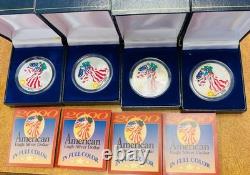 2000 Lot of 4 1oz American Silver Eagle Colorized in case with COA