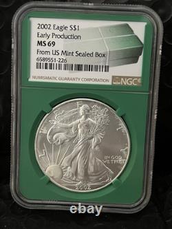2000 Silver Eagle Ngc Ms69 Early Production From Us Mint Sealed Box Green Core