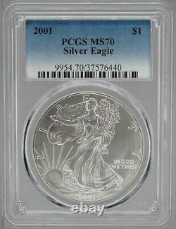 2001 $1 Silver Eagle PCGS MS70 Blue Label