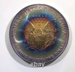 2001 American Silver Eagle Rainbow Vibrant Blue & Sunset Bullseye Toning! Wild
