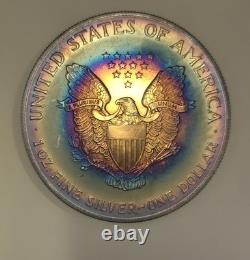 2001 American Silver Eagle Rainbow Vibrant Blue & Sunset Bullseye Toning! Wild