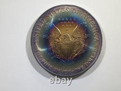 2001 American Silver Eagle Rainbow Vibrant Blue & Sunset Bullseye Toning! Wild