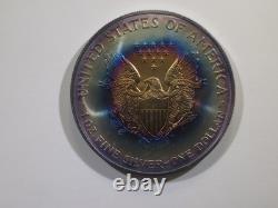 2001 American Silver Eagle Rainbow Vibrant Blue & Sunset Bullseye Toning! Wild