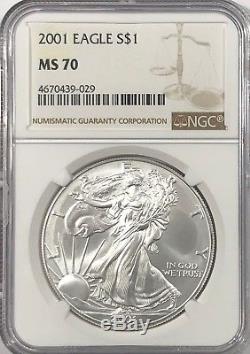 2001 Ngc Ms70 Silver American Eagle Mint State 1 Oz. 999 Fine Bullion