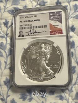 2001 W Ngc Pf70 Ultra Cameo Silver Eagle Proof Thomas J. Uram $1 Coin