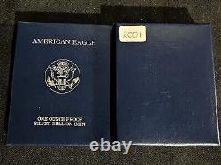 2001 W Us Mint. 999 Silver Proof Coin American Eagle One (1) Ounce +box/case/coa
