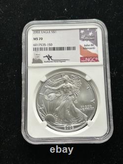 2002 American Silver Eagle $1 John Mercanti Signature NGC MS 70 ++MINT++