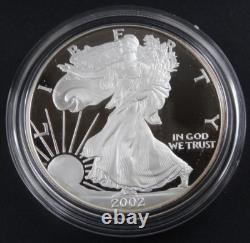 2002-W Proof American Silver Eagle Dollar $1 Box & COA US Mint Bullion OGP