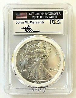 2002-mint Engraver Silver Eagle-pcgs Ms70-first Strike-mercanti-population 80