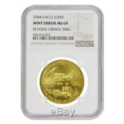 2004 1 oz $50 Gold American Eagle NGC MS 69 Mint Error (Rev Struck Thru)