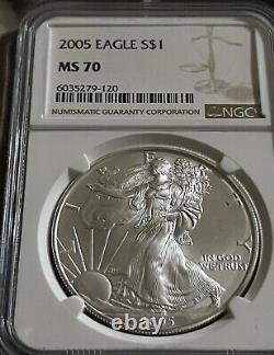 2005 Silver Eagle $1 MS70 NG Low Mintage Ms70 Only 5 Pct Produced 2005
